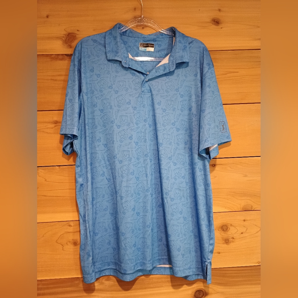 PGA TOUR Performance Golf Polo XXL Blue White Golf Cart Club All Over Print